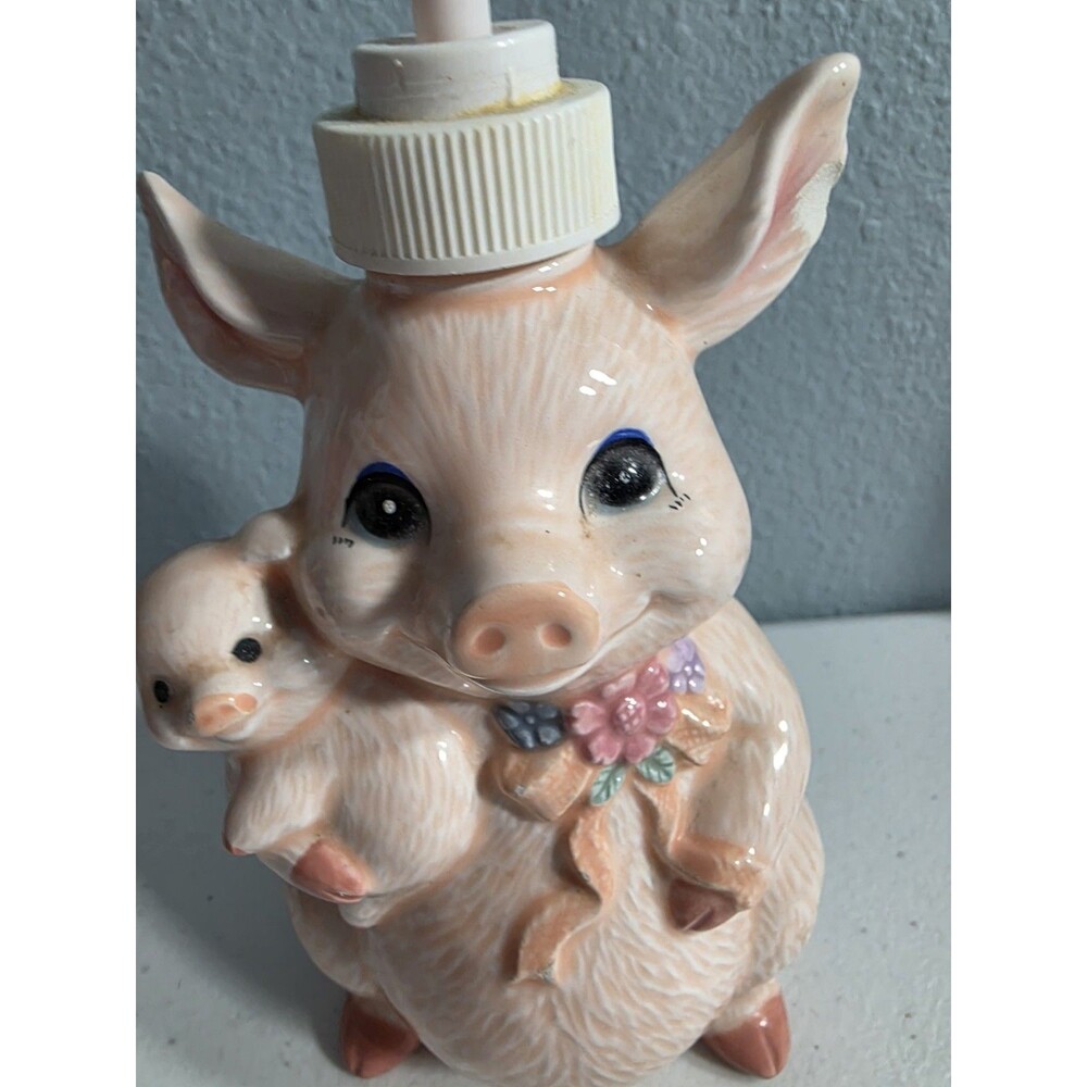 Vintage Anthromorphic Pig And Baby Pig Soap Lotion Dispenser Figurine Ceramic 7"